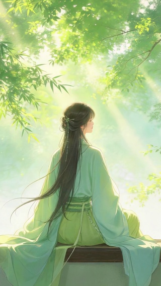 古风美女背影护眼壁纸