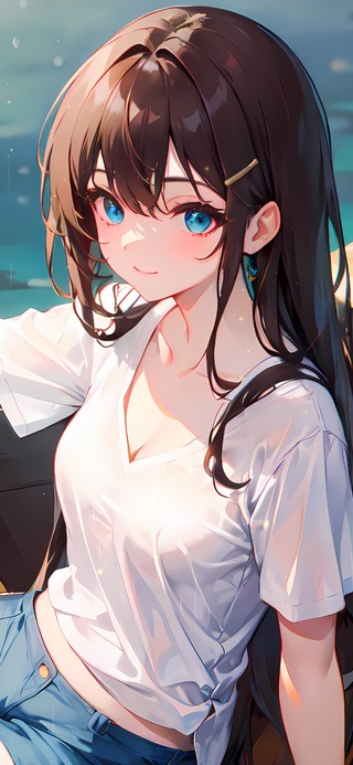 夏日荷塘少女