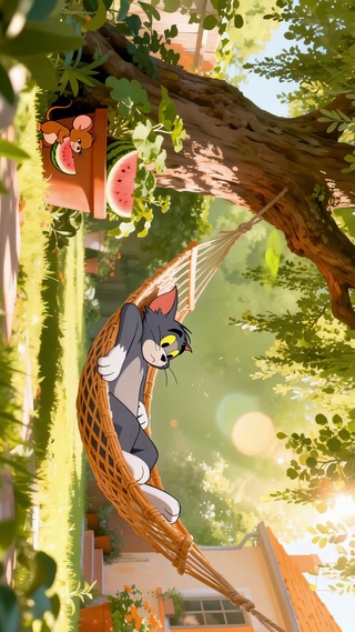 夏院童趣猫鼠