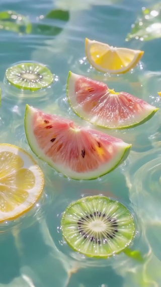 漂浮水面的夏日水果