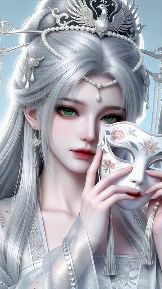 银发古风遮面美人