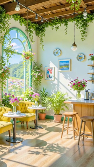 护眼清新绿色咖啡馆