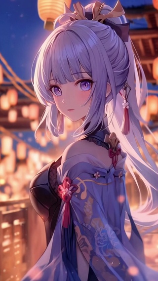 节日街头的少女