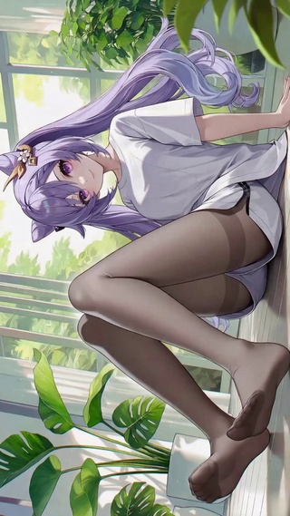 居家窗边紫发少女刻晴