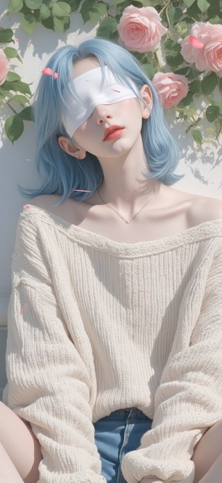 文艺玫瑰花墙女孩