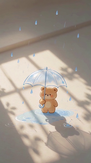 治愈撑伞小熊