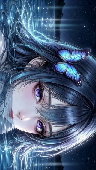 蓝发水中少女