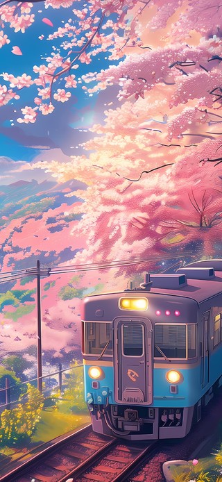 海边樱花火车