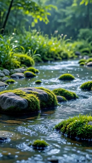 静谧林间溪流治愈风景