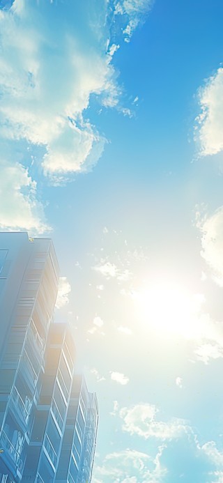 仰望城市夏日蓝天白云