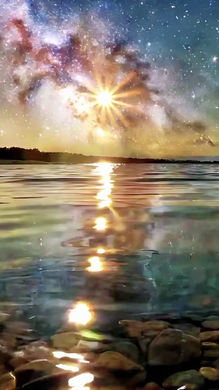 星空夜色中清澈的湖面