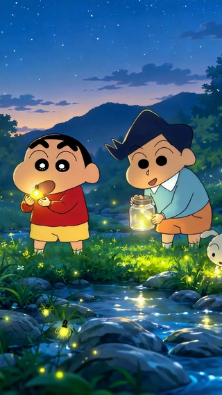 蜡笔小新夏夜抓萤火虫