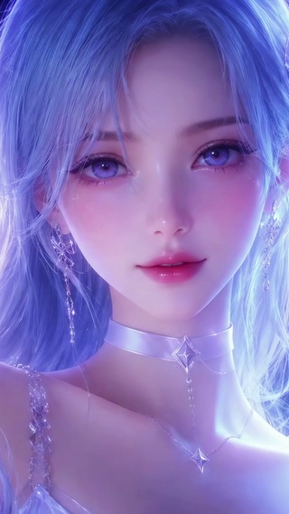 梦幻蓝发氛围感绝美少女