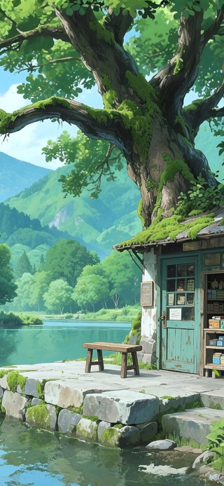 青山绿水旁的乡村小铺