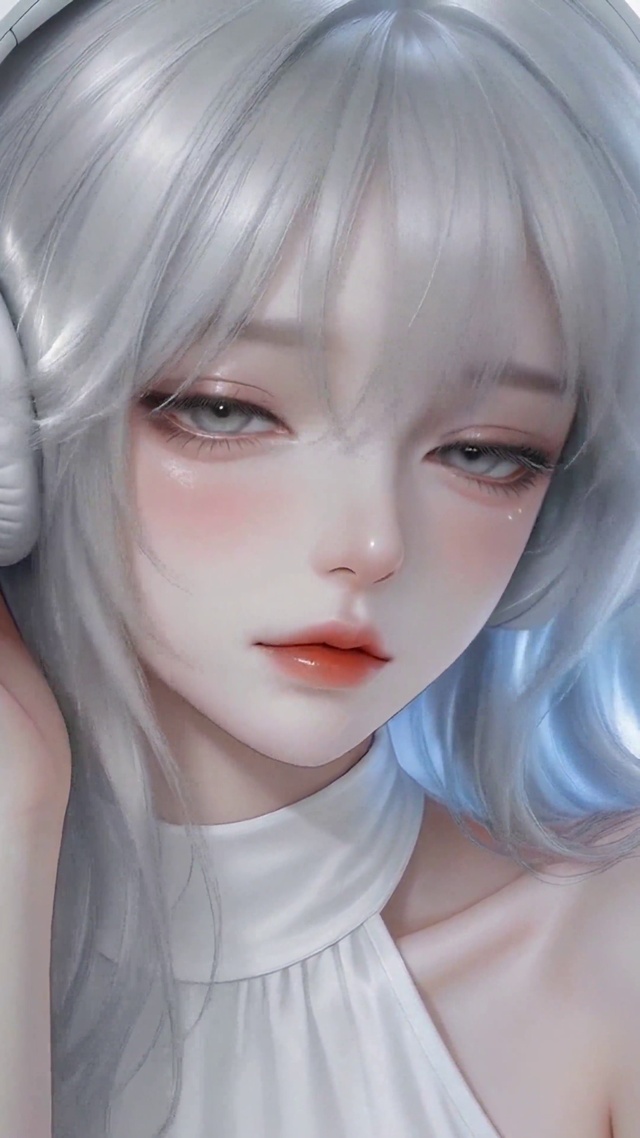 银发耳机少女