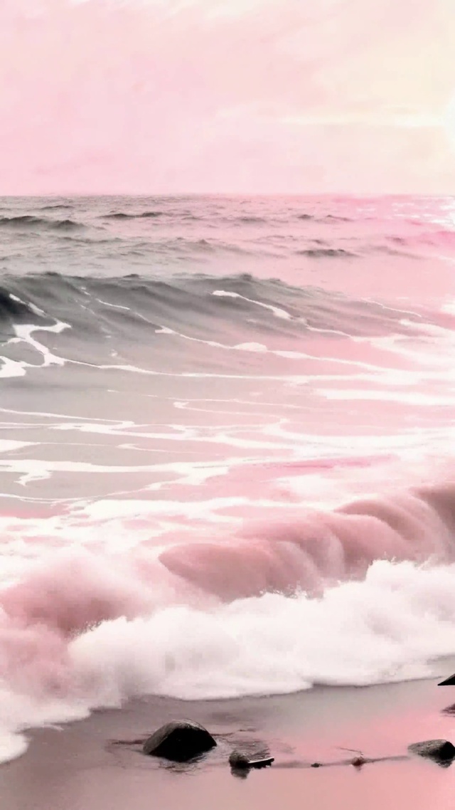 粉色浪漫海浪日落海景