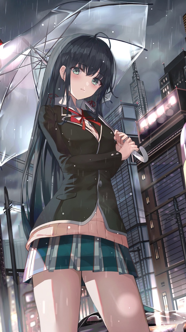雨中黑发少女
