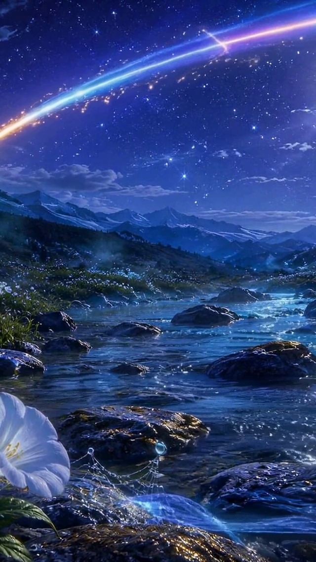 梦幻星空月夜溪流花境