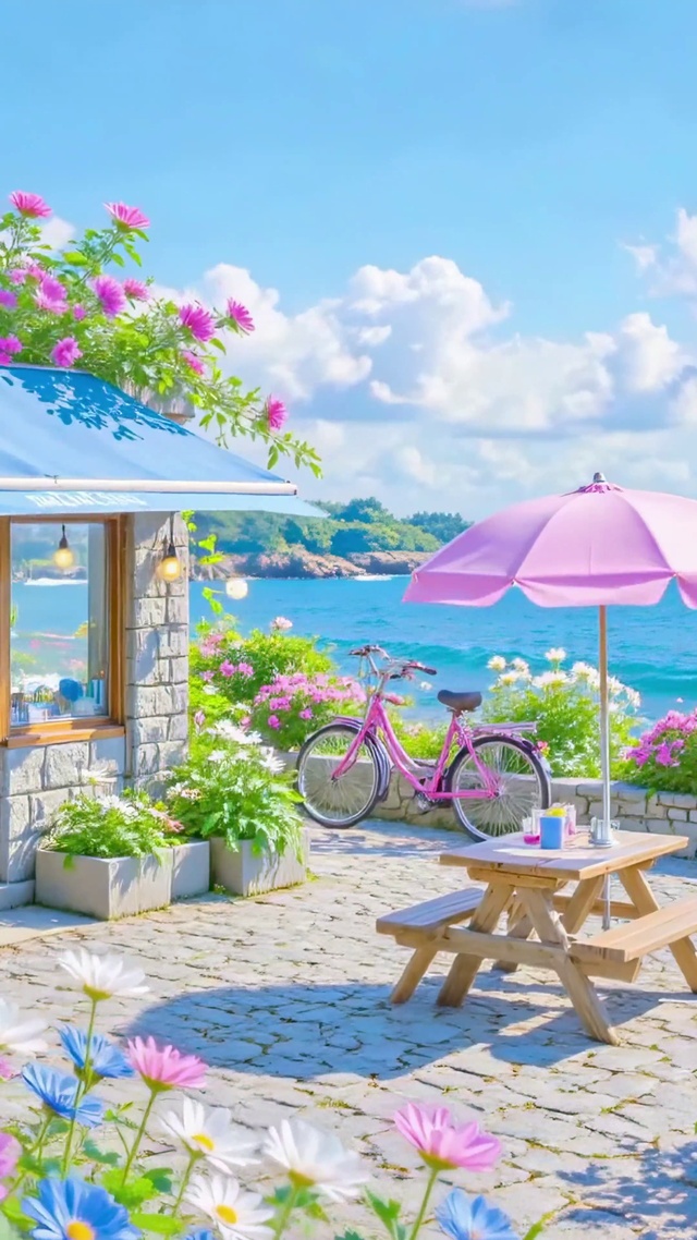 护眼蓝天海景小屋
