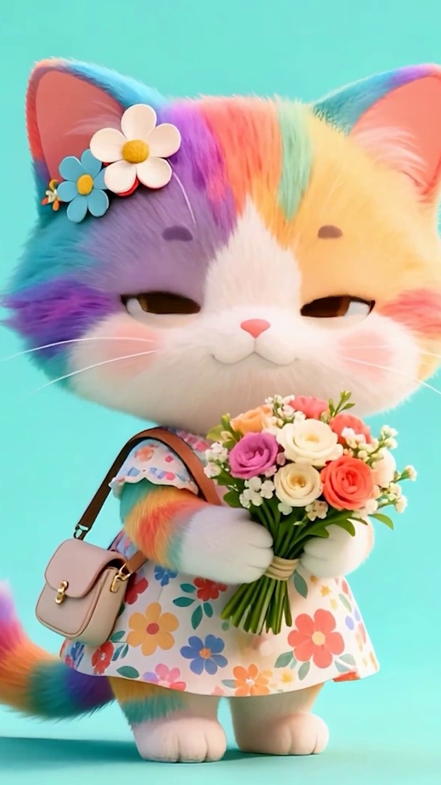 拿着鲜花猫咪