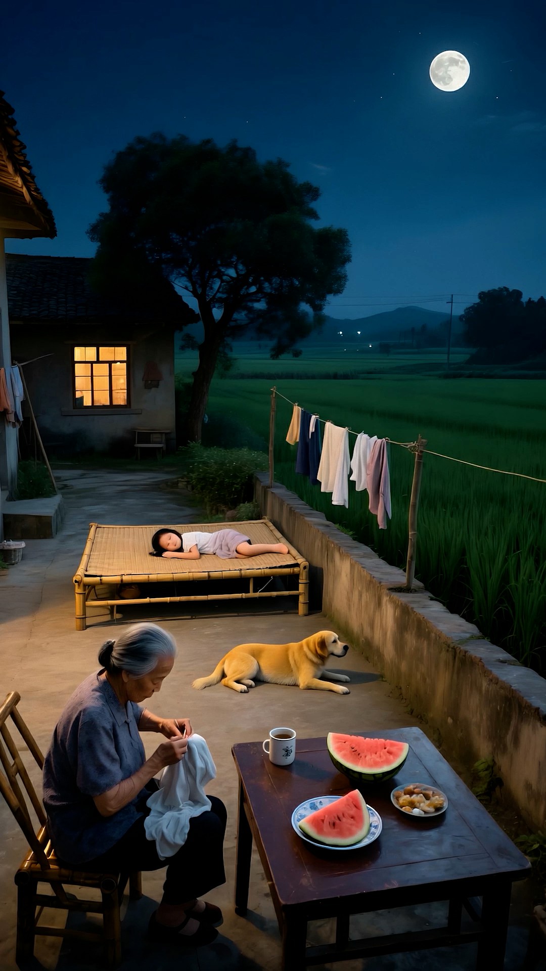 农村田间夜晚月色