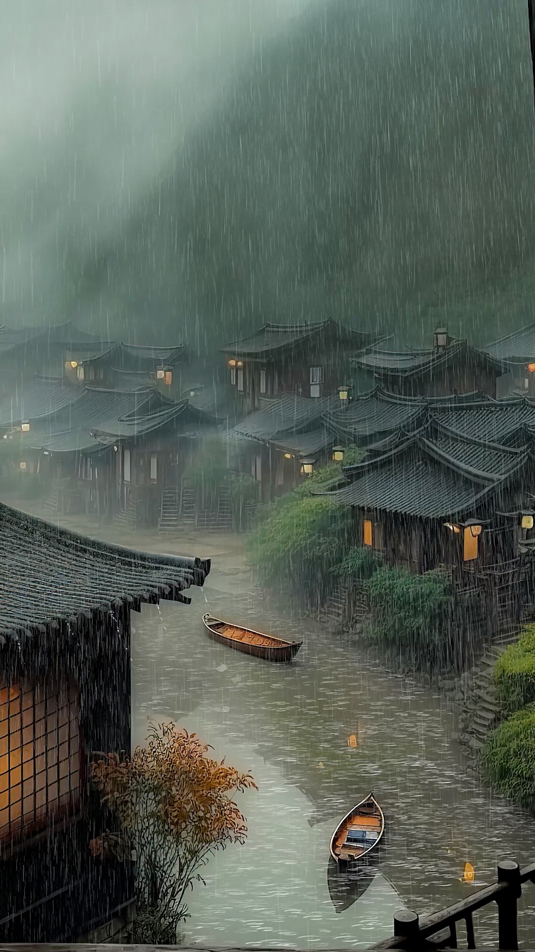 雨中村落
